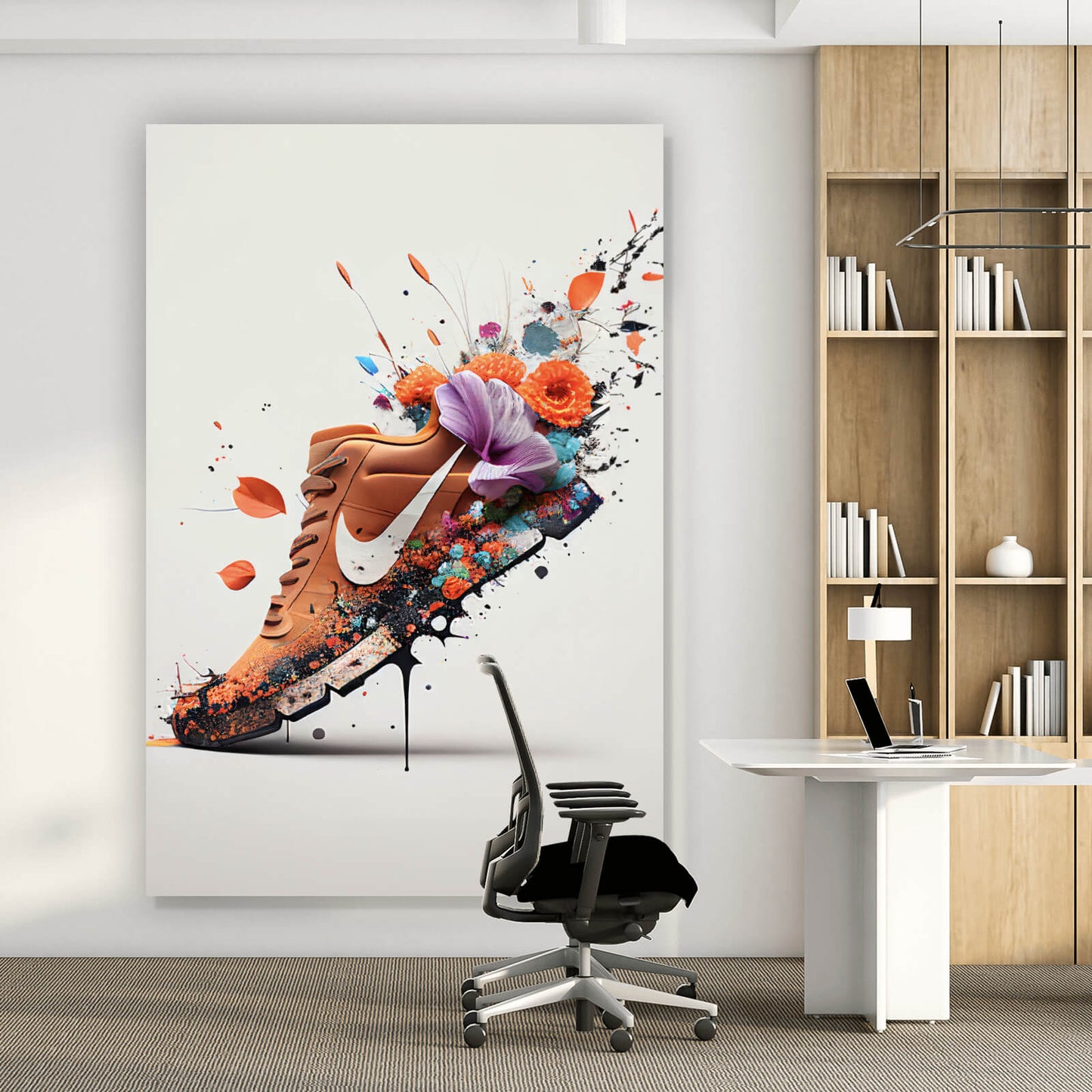 Leinwandbild Sportschuh mit Blumen Hochformat
