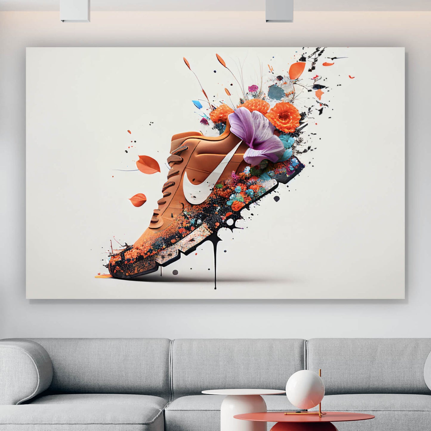 Leinwandbild Sportschuh mit Blumen Querformat