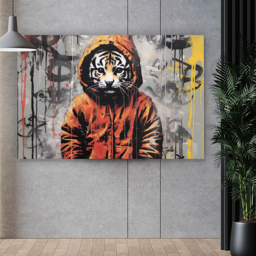 Leinwandbild Tiger Junge Street Art Stil Querformat
