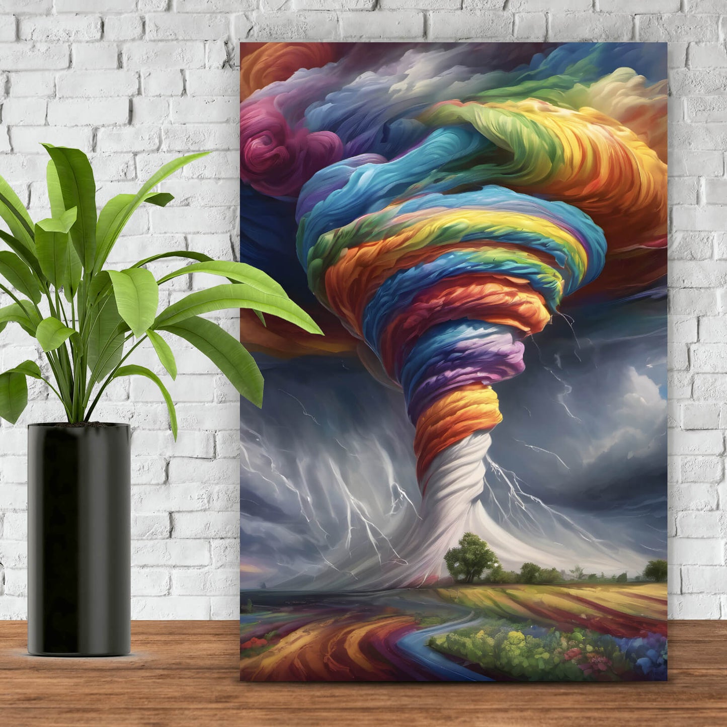 Leinwandbild Tornado in Regenbogenfarben Hochformat