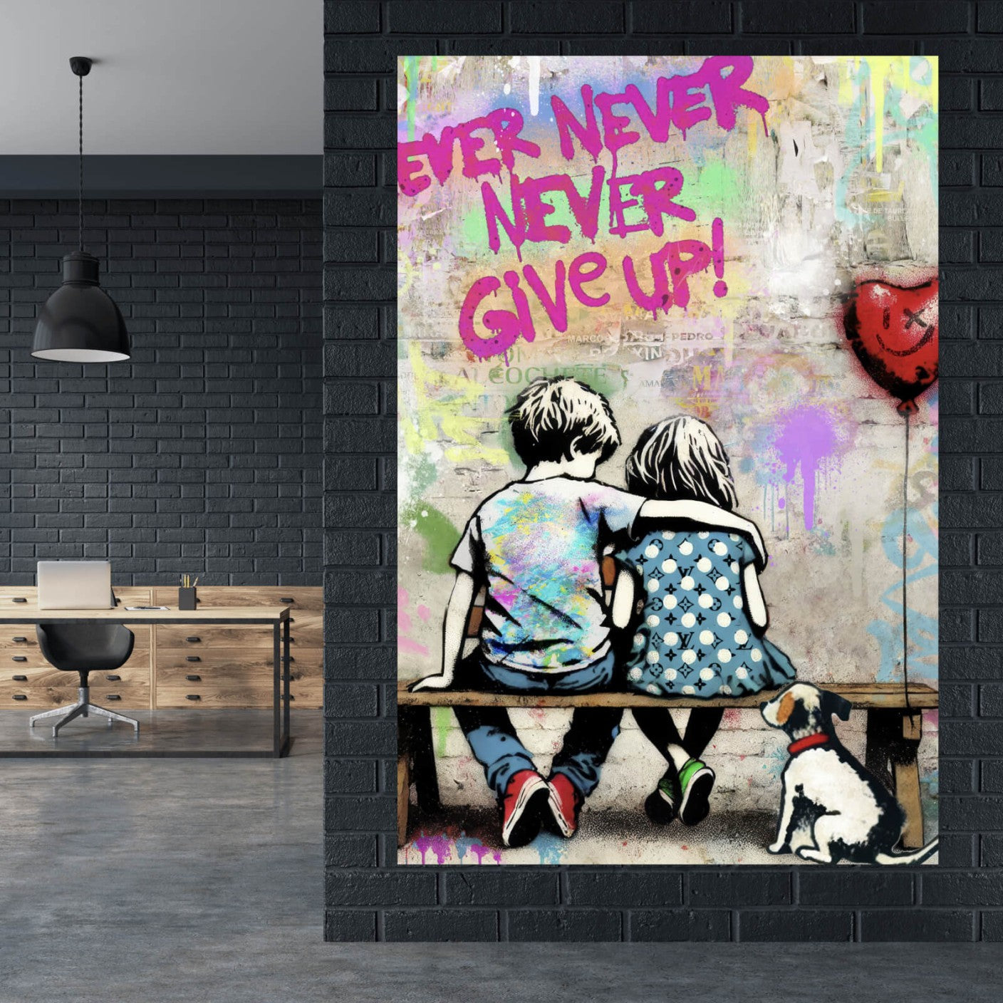 Leinwandbild Verliebte Kinder Street Art Hochformat