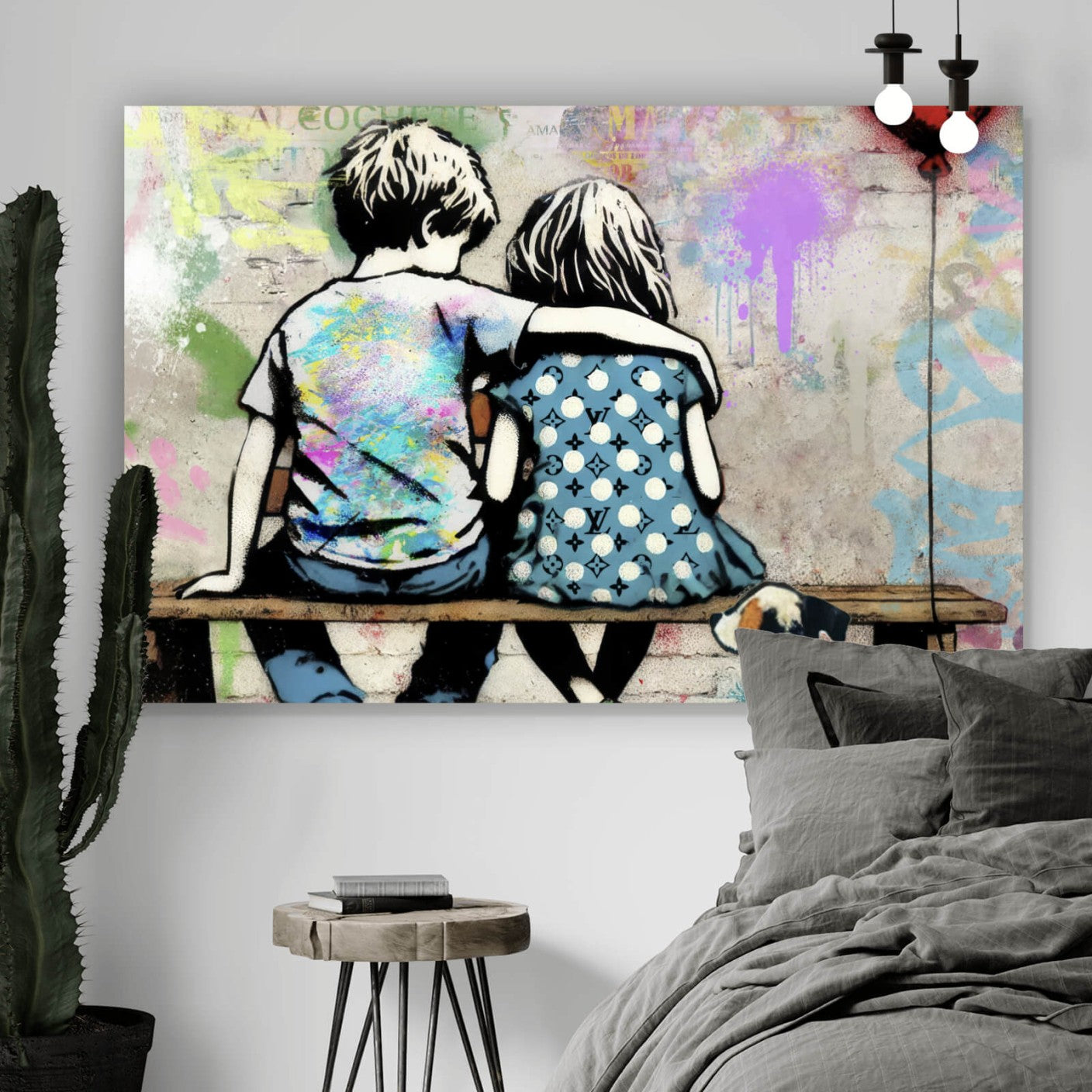 Leinwandbild Verliebte Kinder Street Art Querformat