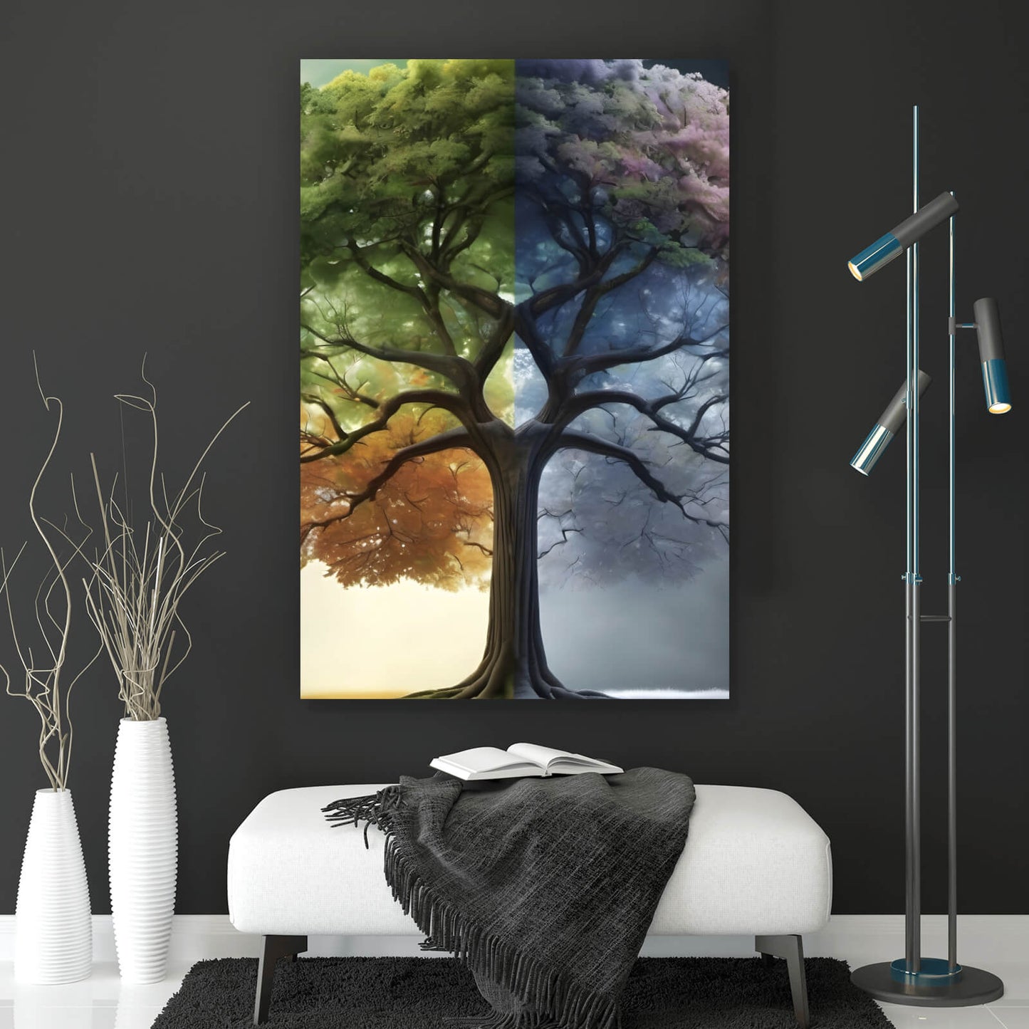 Leinwandbild vier Jahreszeiten Baum Hochformat