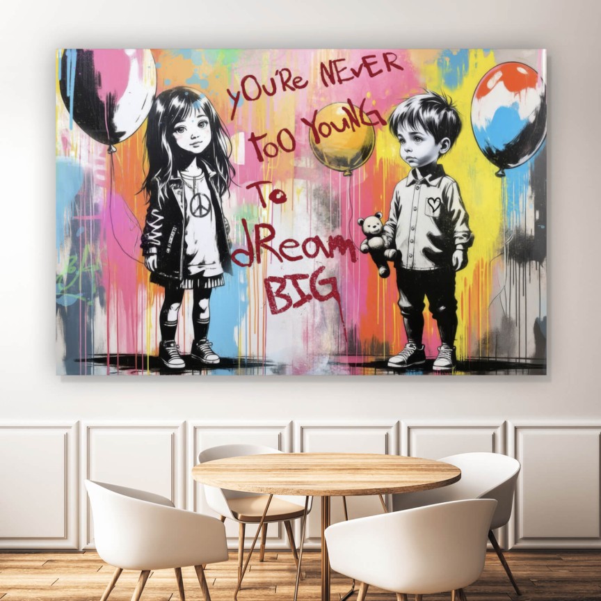 Leinwandbild You never to young Street Art Querformat