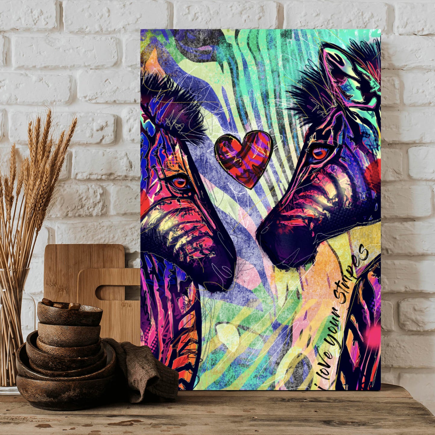 Leinwandbild Zebrapaar in Love Pop Art Hochformat