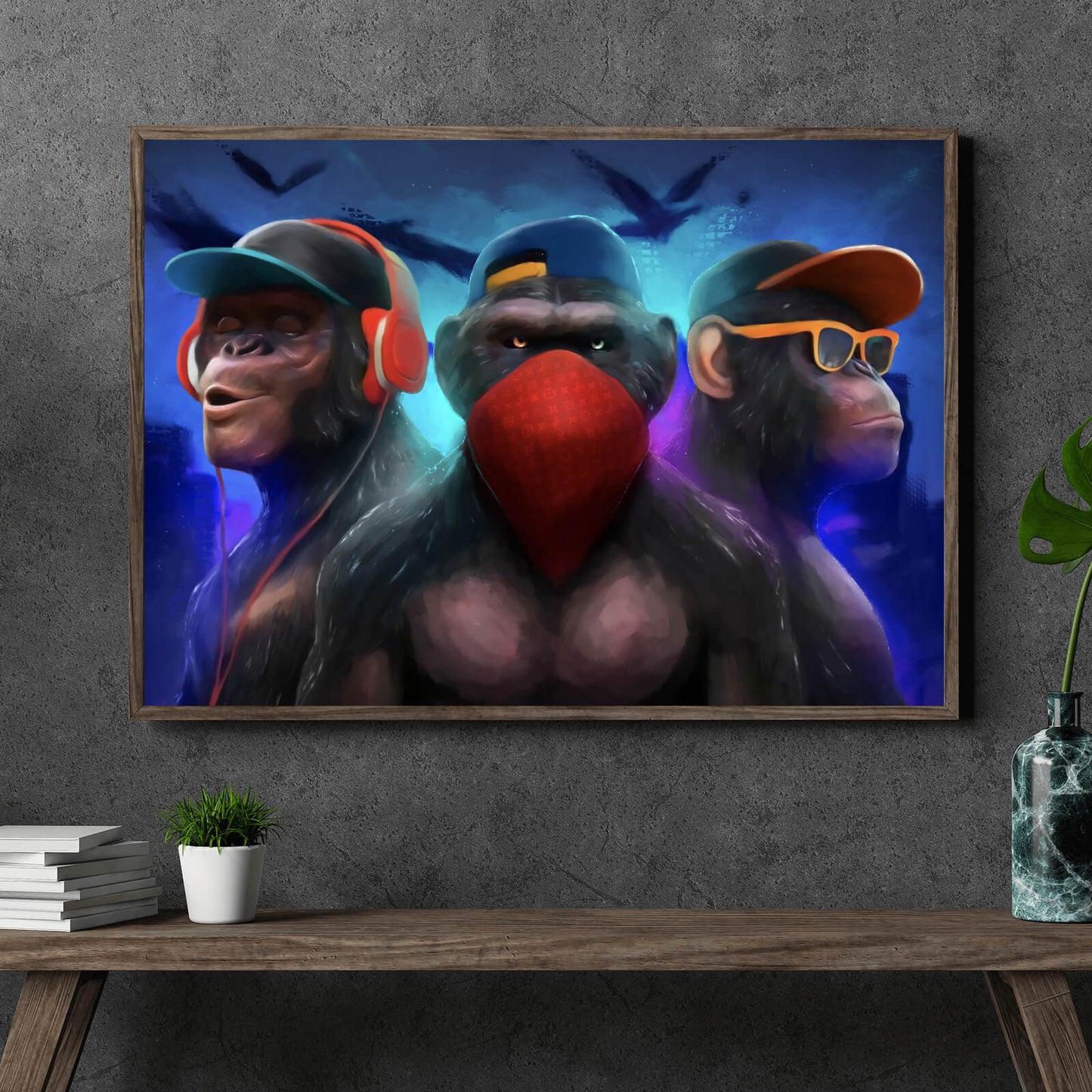 Poster 3 weise Affen Neon Querformat