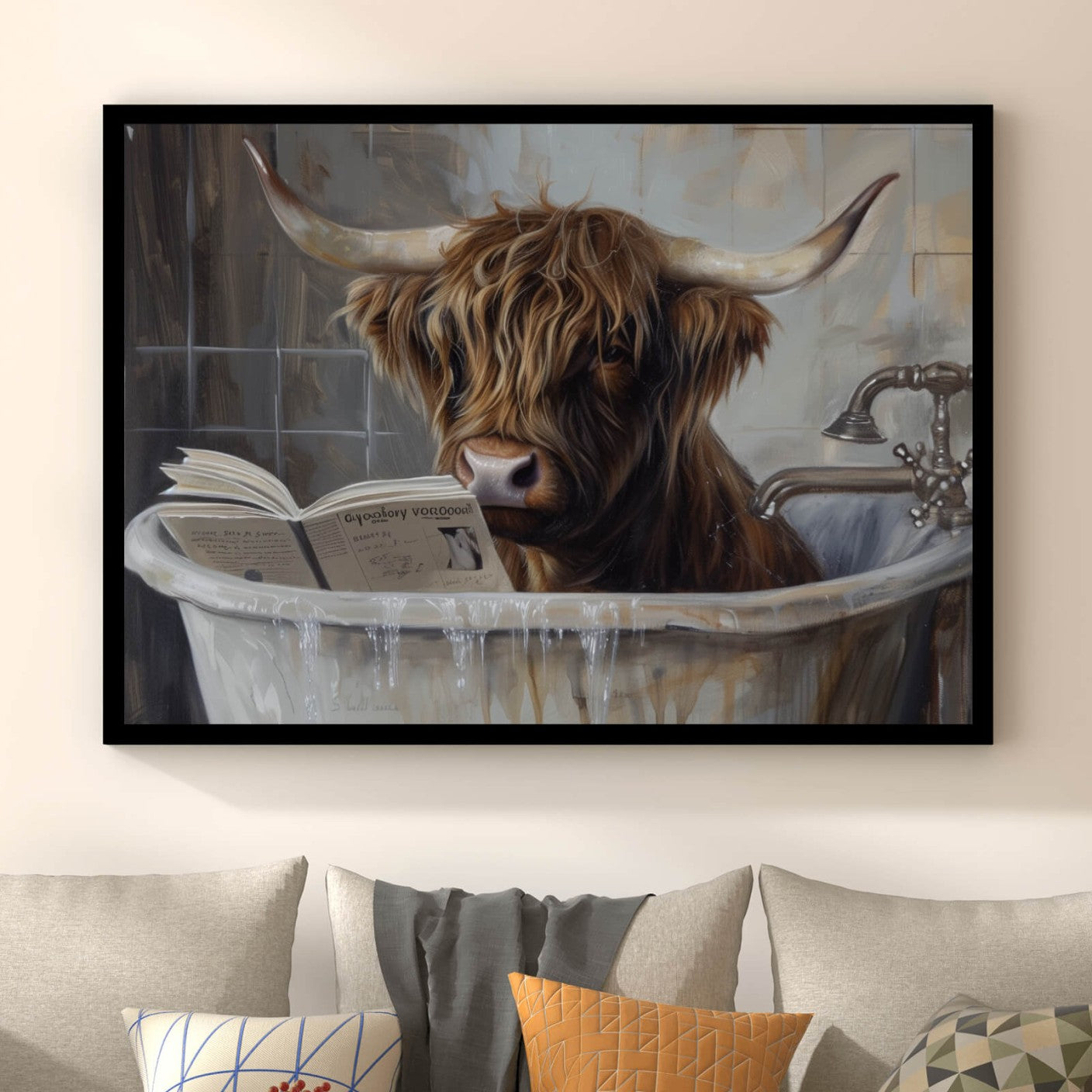 Poster Abstraktes Hochlandrind in der Wanne Querformat