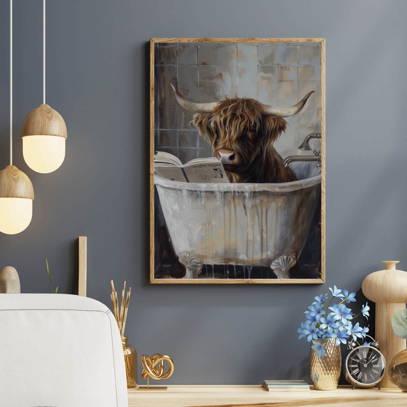 Poster Abstraktes Hochlandrind in der Wanne Hochformat