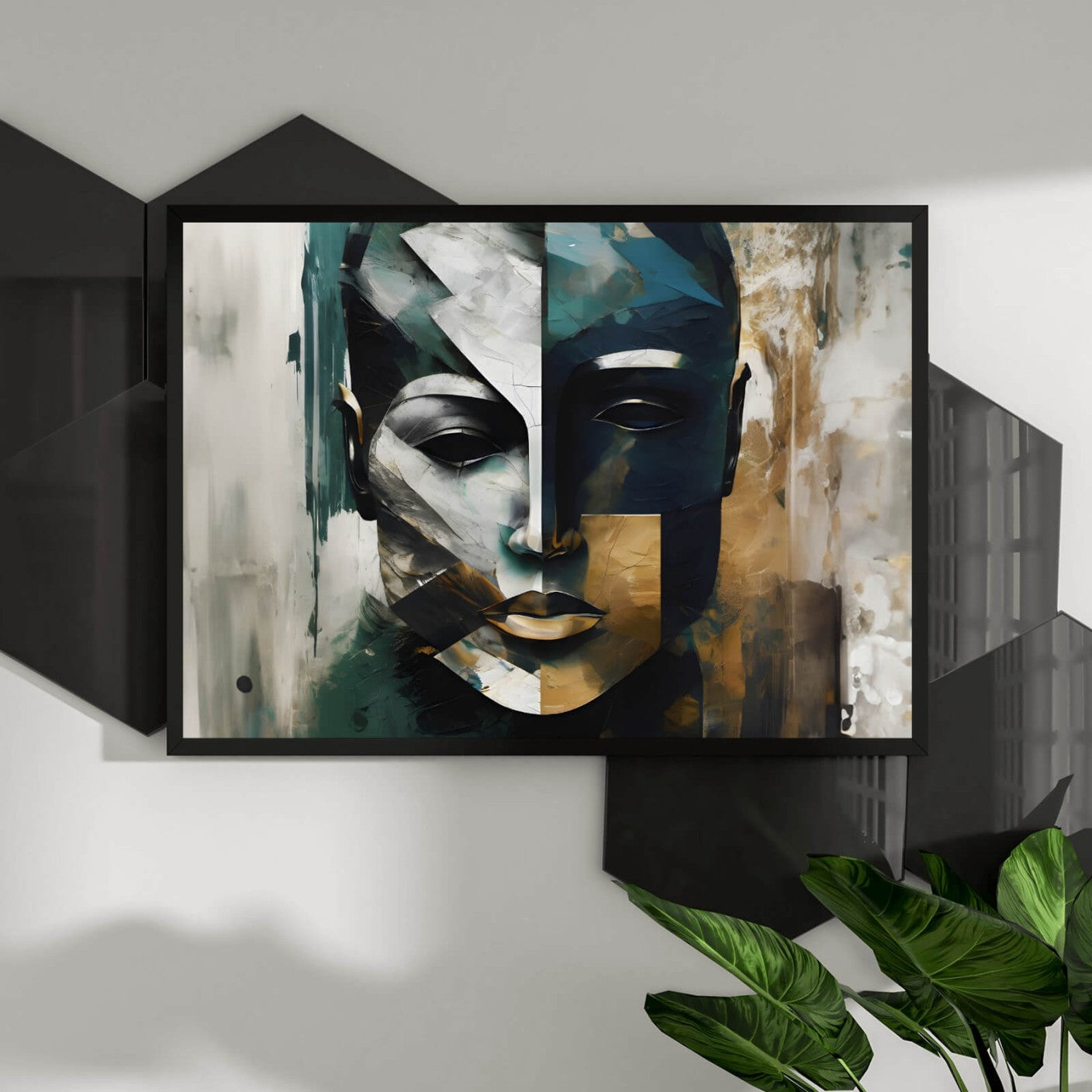 Poster Abstraktes maskenhaftes Portrait Querformat