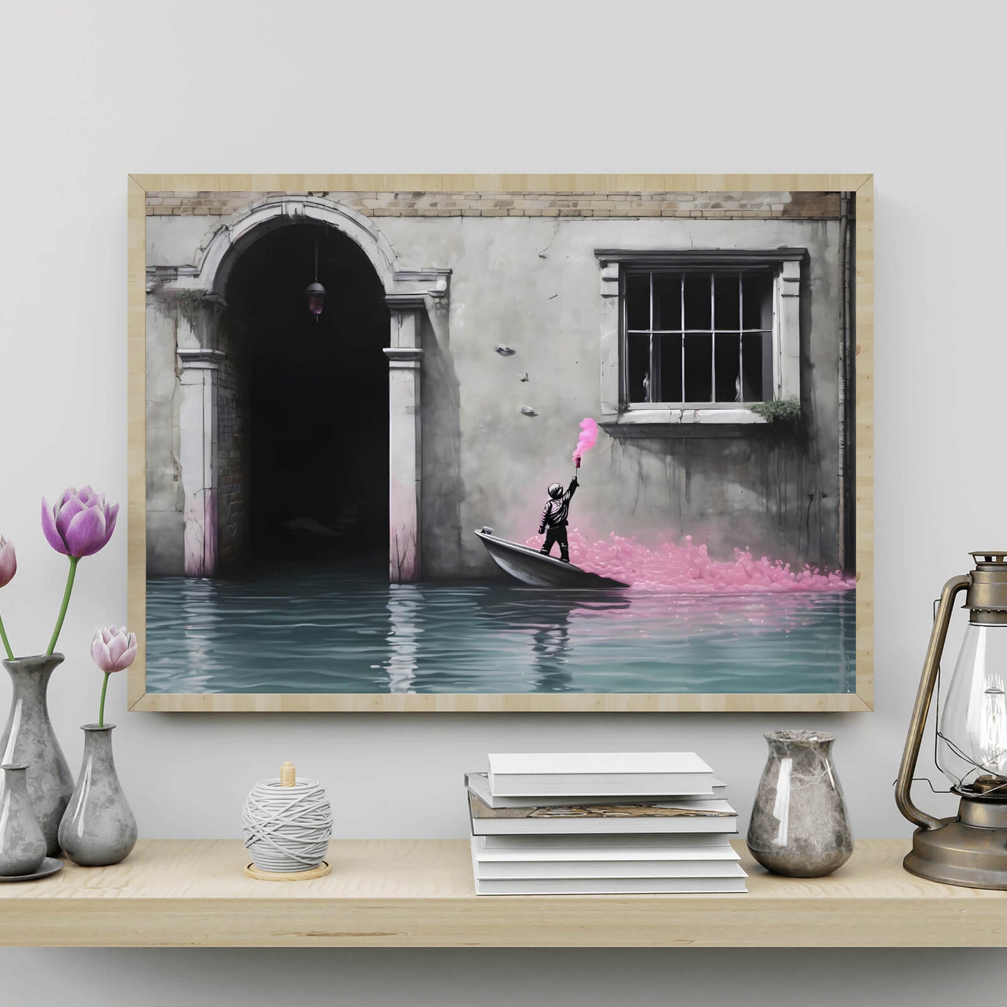 Poster Banksy Junge auf dem Boot Querformat