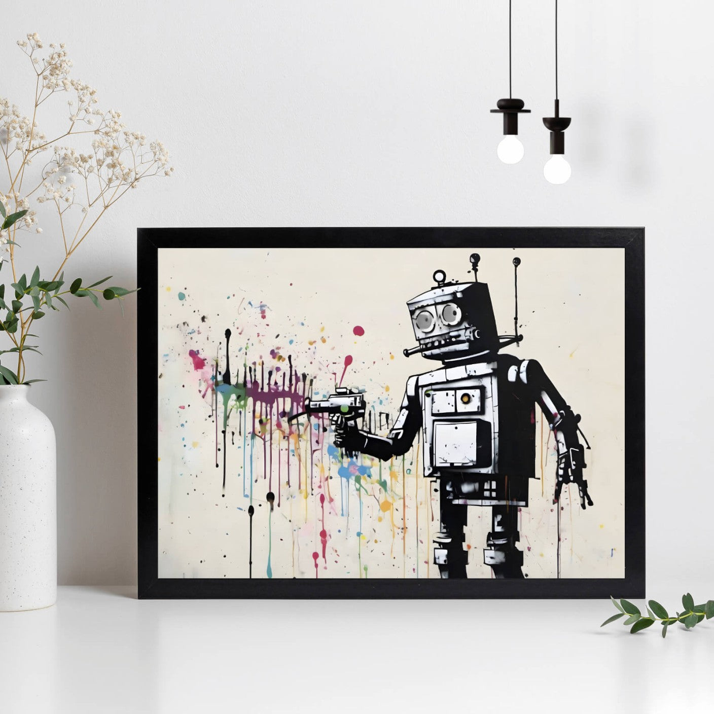 Poster Banksy Roboter mit Pistole abstrakt Querformat
