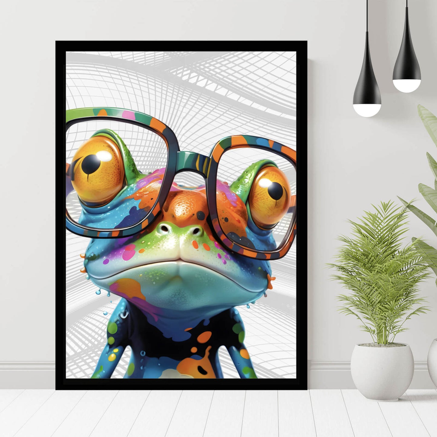 Poster Bunter Frosch mit Brille Hochformat