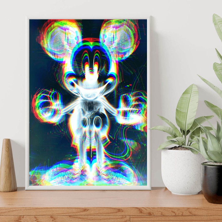 Poster Bunte Maus in schwarzen Hintergrund Hochformat