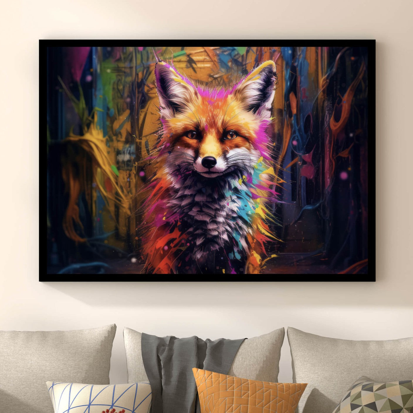 Poster Bunter Fuchs Graffiti Stil Querformat