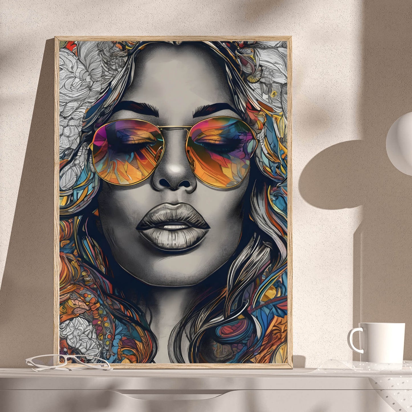 Poster buntes abstraktes Frauenportrait Vintage Hochformat