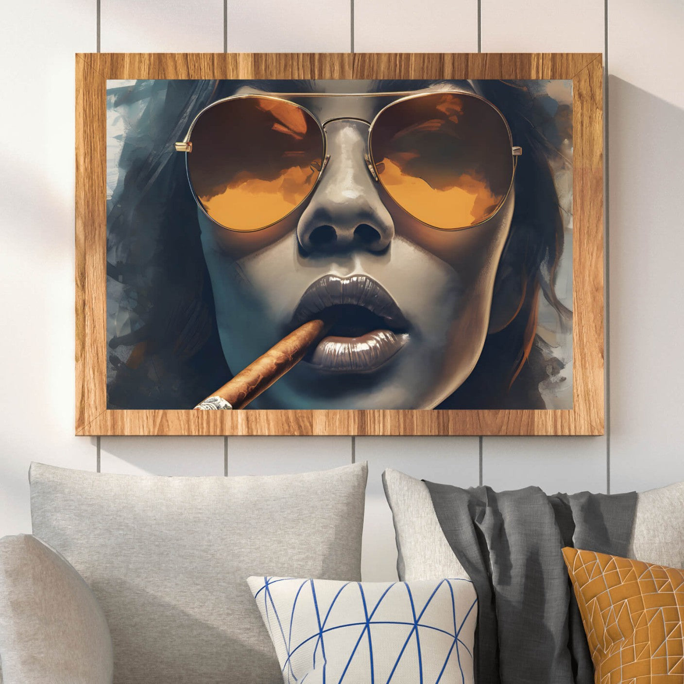 Poster coole Frau mit Zigarre und Sonnenbrille Querformat