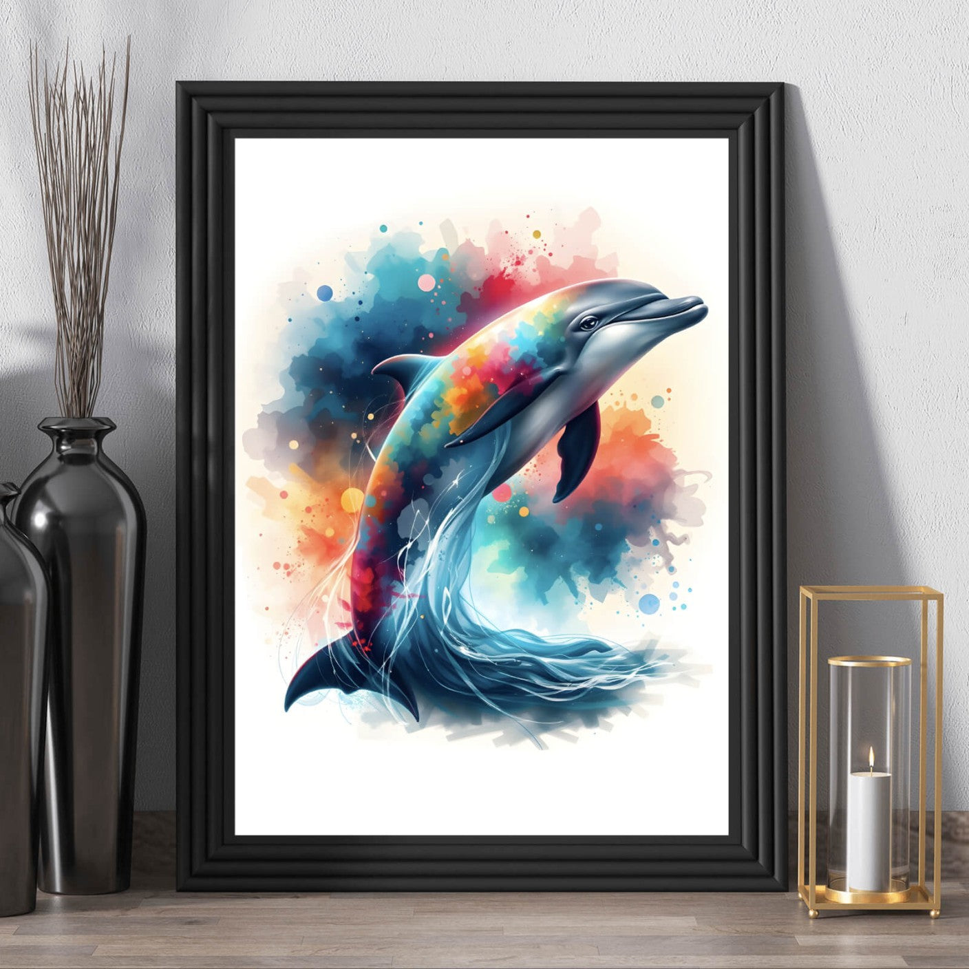 Poster Delfin in bunter Aquarelloptik Hochformat