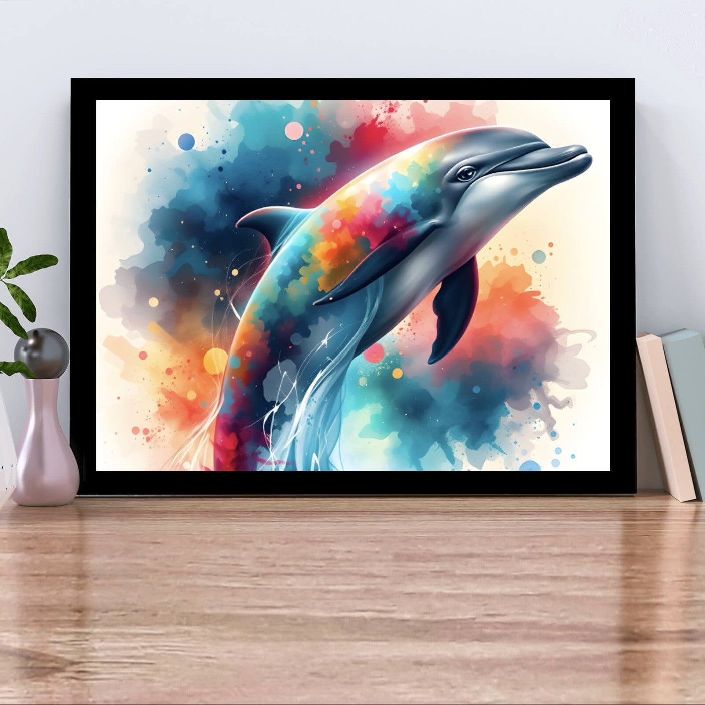Poster Delfin in bunter Aquarelloptik Querformat