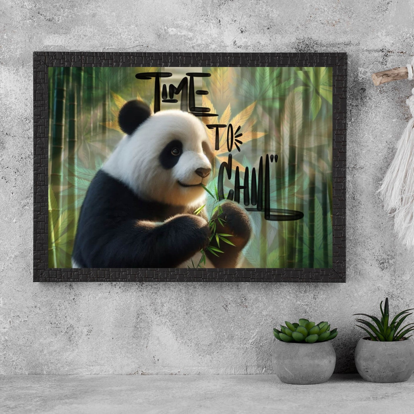 Poster Entspannter Pandabär im Schilf Querformat