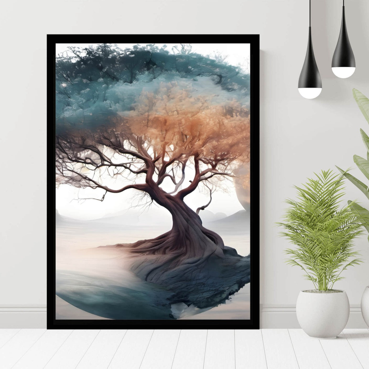 Poster Fantasiebaum im Nebel Hochformat