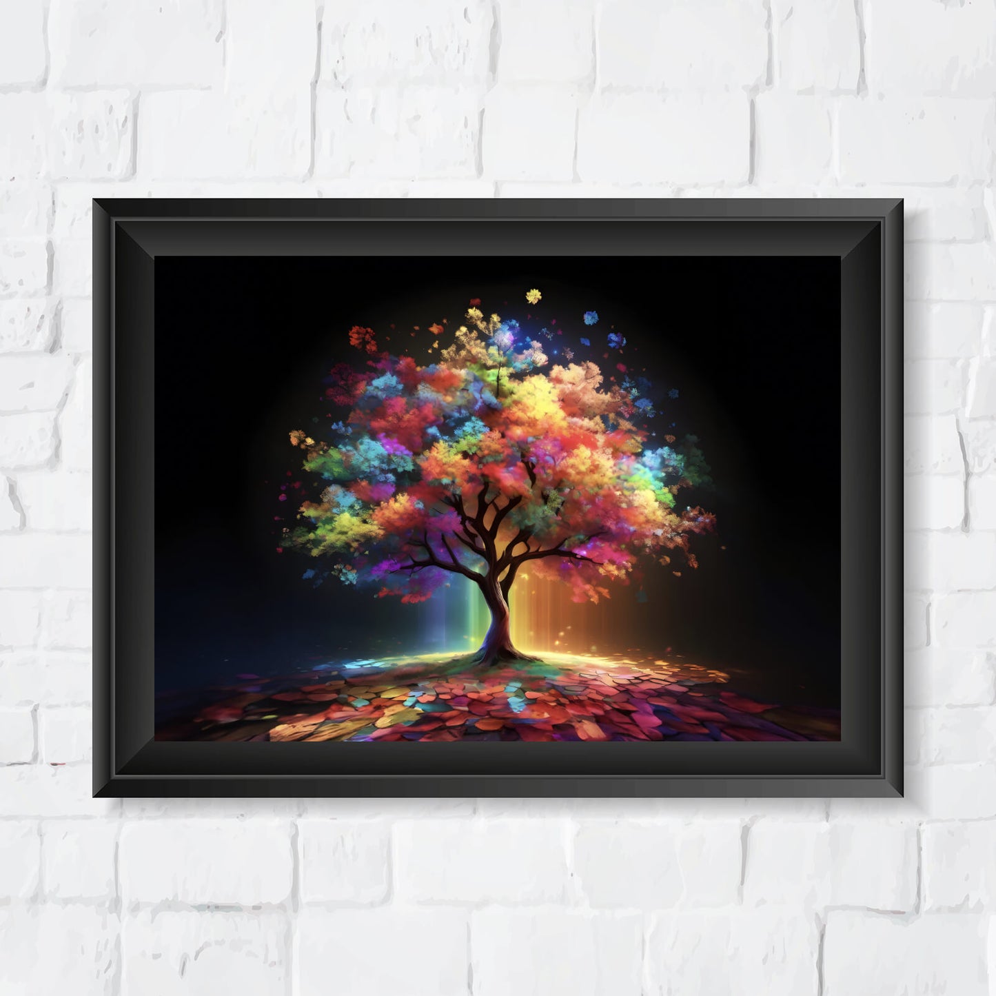 Poster Fantasiebaum in Regenbogenfarben Querformat