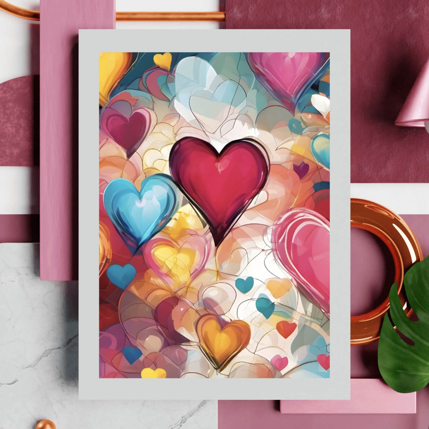 Poster Farbenfrohe Herzen Collage Hochformat