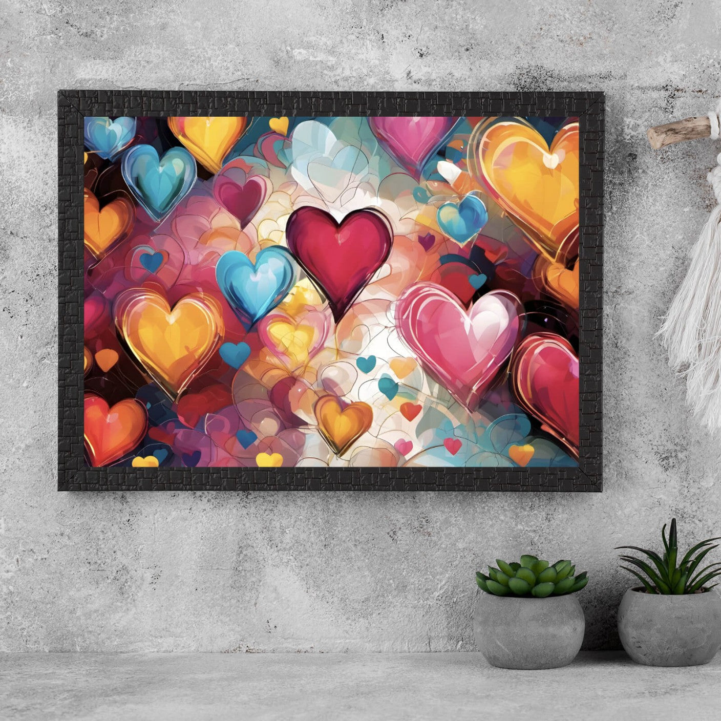 Poster Farbenfrohe Herzen Collage Querformat