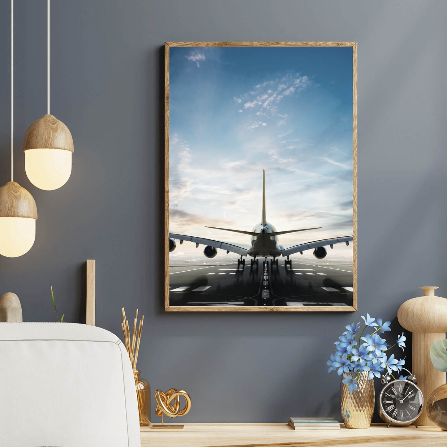 Poster Flugzeug auf der Startbahn Hochformat