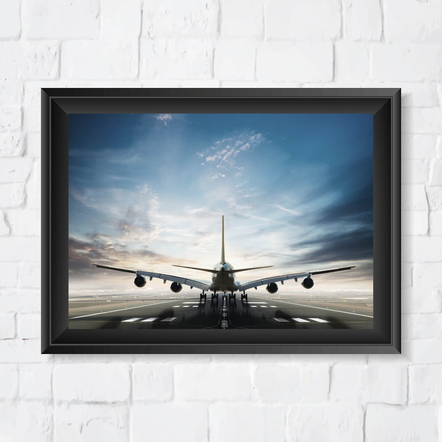 Poster Flugzeug auf der Startbahn Querformat