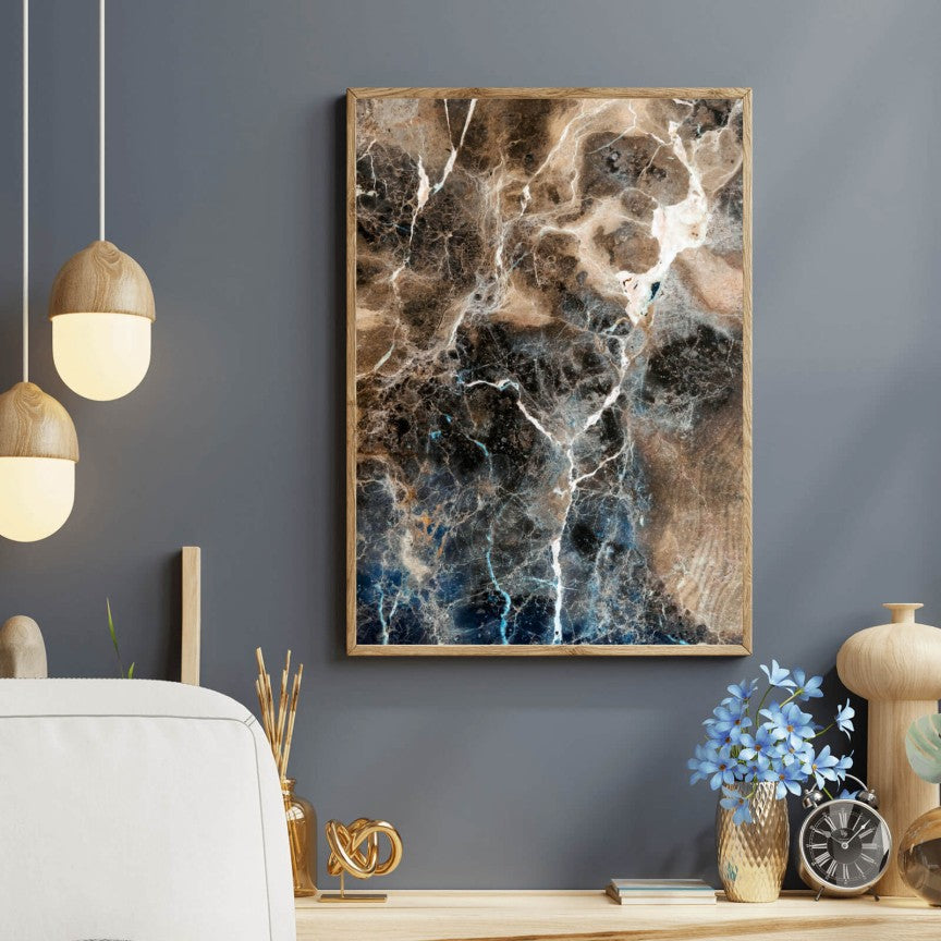 Poster Fluid Art Brauner Marmor Hochformat