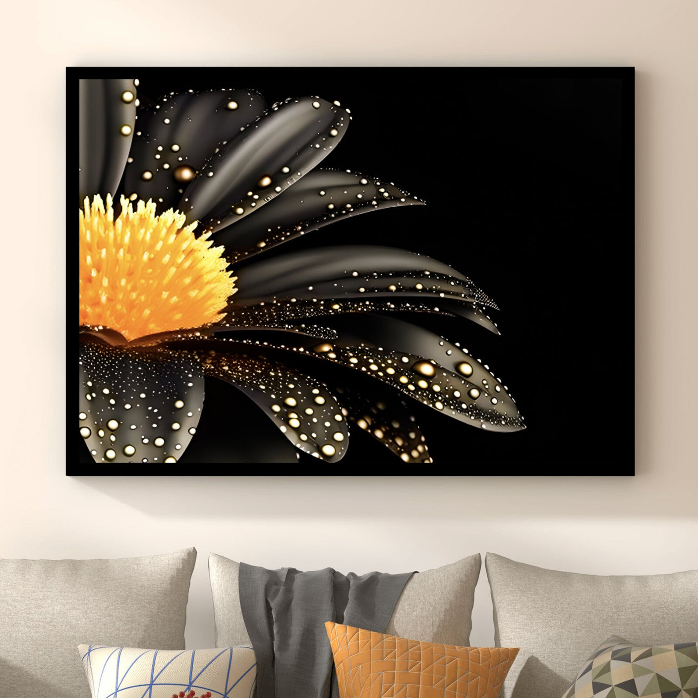 Poster Goldene schwarze Blume Querformat