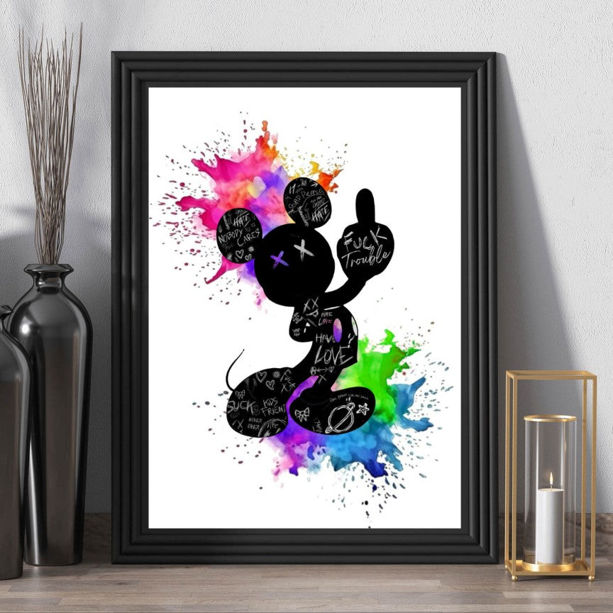 Poster Graffiti Maus zeigt Mittelfinger Hochformat