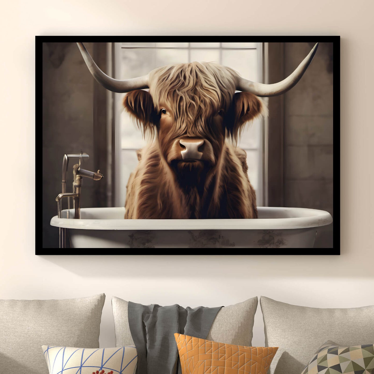 Poster Highland Rind in der Wanne Querformat