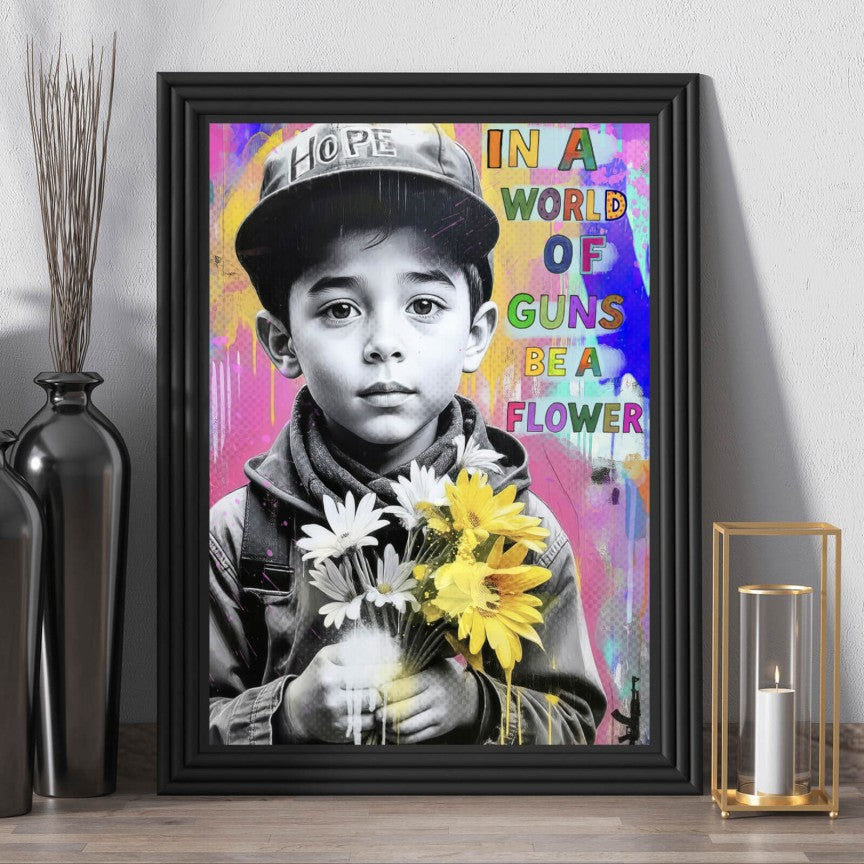 Poster In a World of Guns be a Flower Hochformat
