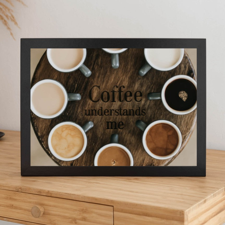 Poster Kaffeetassen auf einem Tablett Querformat