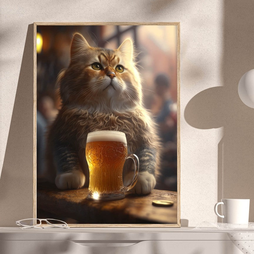 Poster Katze mit Bier Hochformat