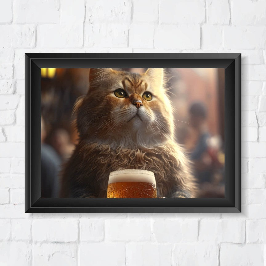 Poster Katze mit Bier Querformat