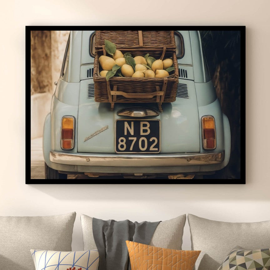 Poster Kleines Auto mit mediterranen Flair Querformat