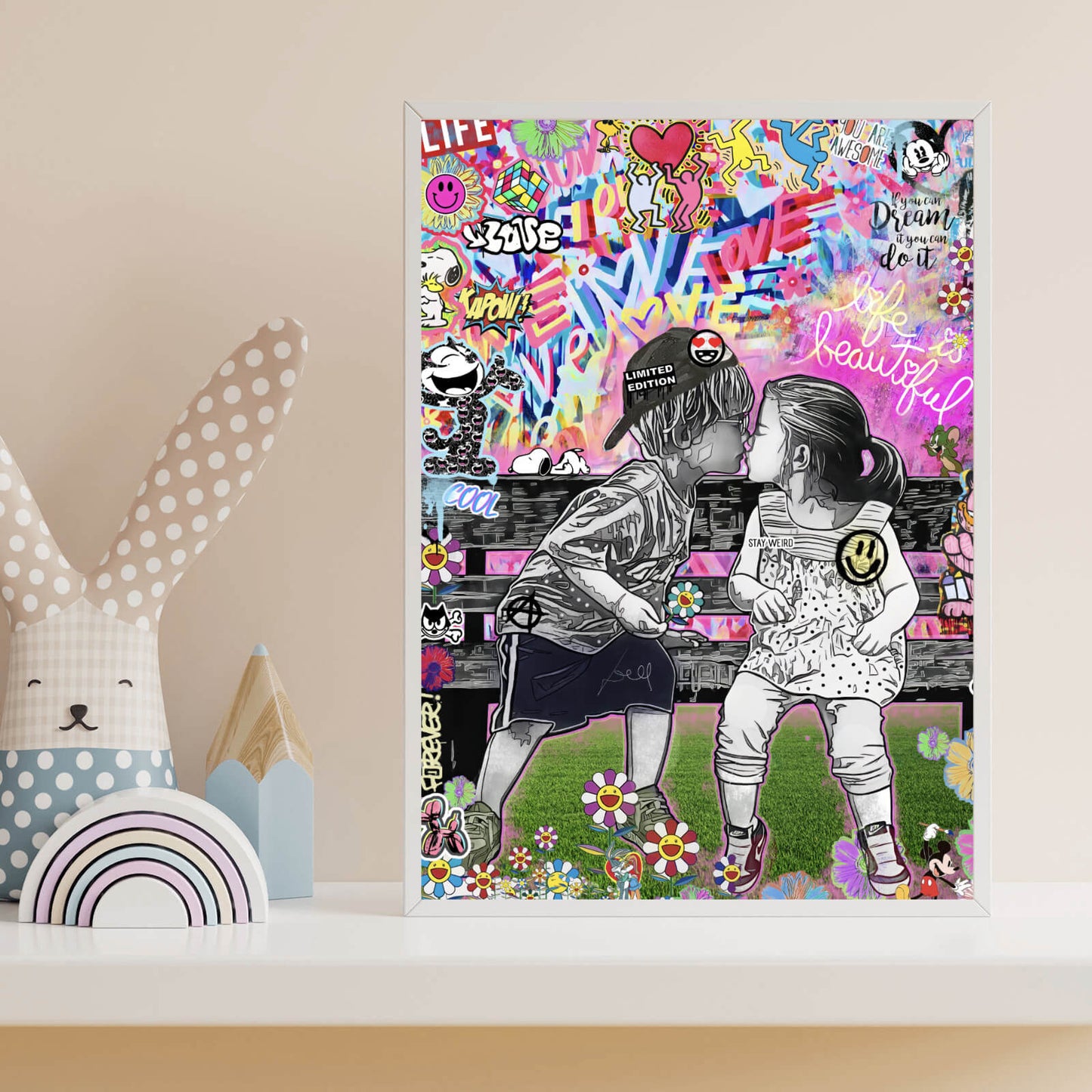 Poster Küssende Kinder Pop Art Hochformat