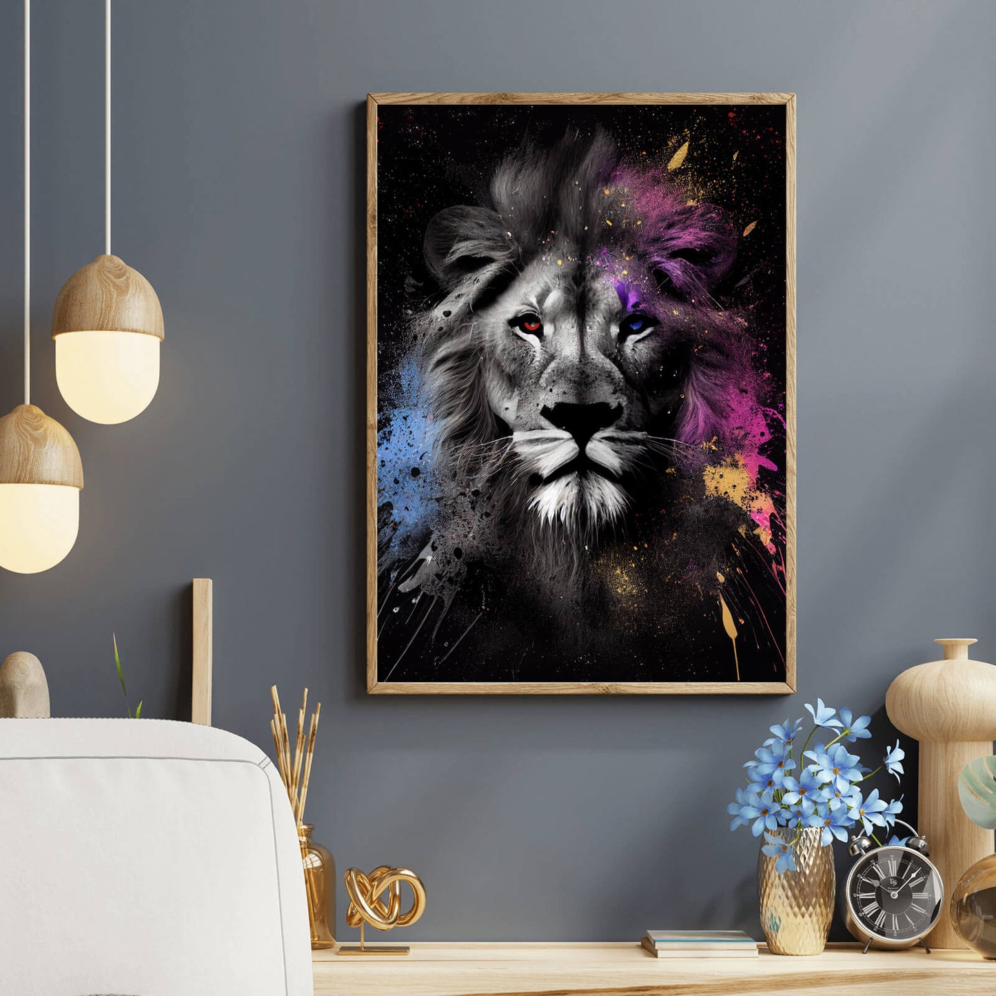 Poster Löwenportrait Digital Art Hochformat