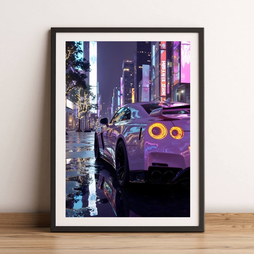 Poster Luxus Sportwagen in der beleuchteten Stadt Hochformat