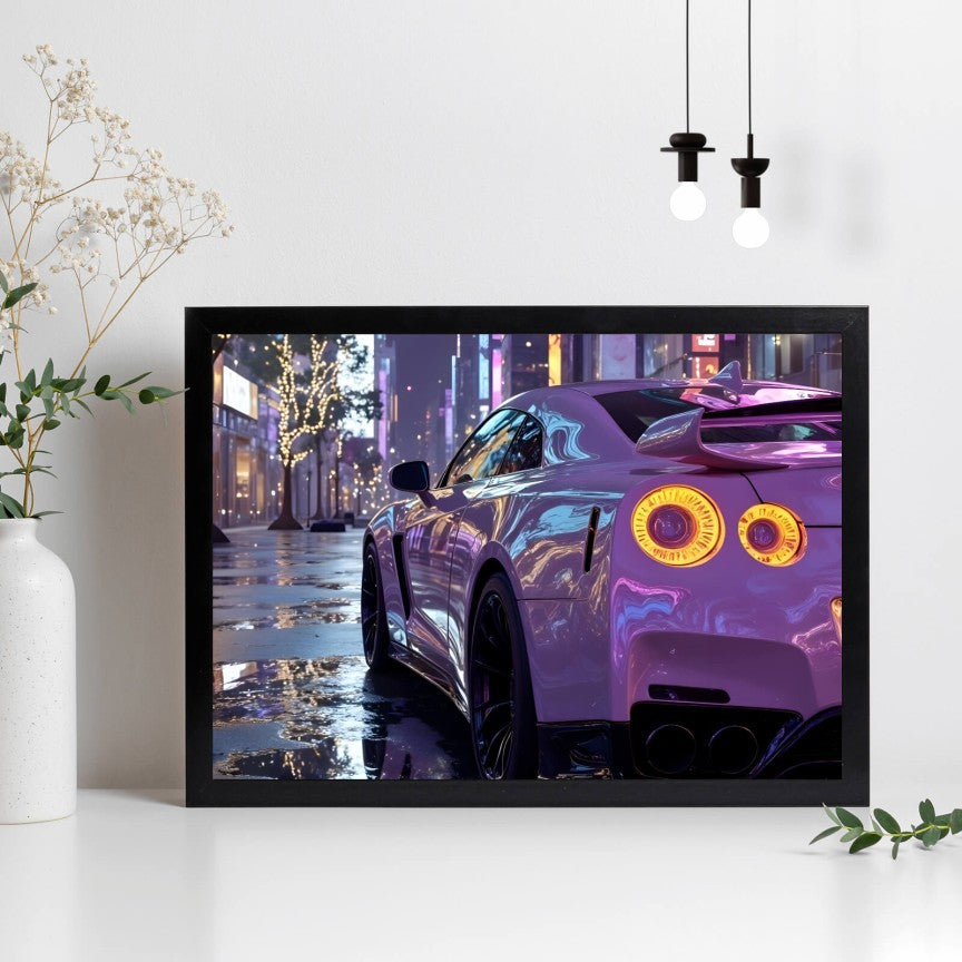 Poster Luxus Sportwagen in der beleuchteten Stadt Querformat