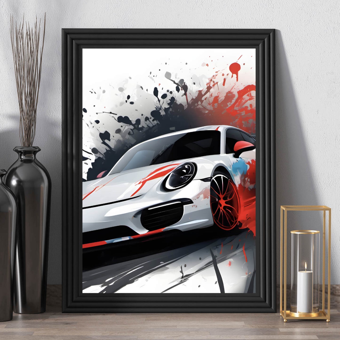 Poster Luxus Sportwagen mit Farbspritzer Hochformat