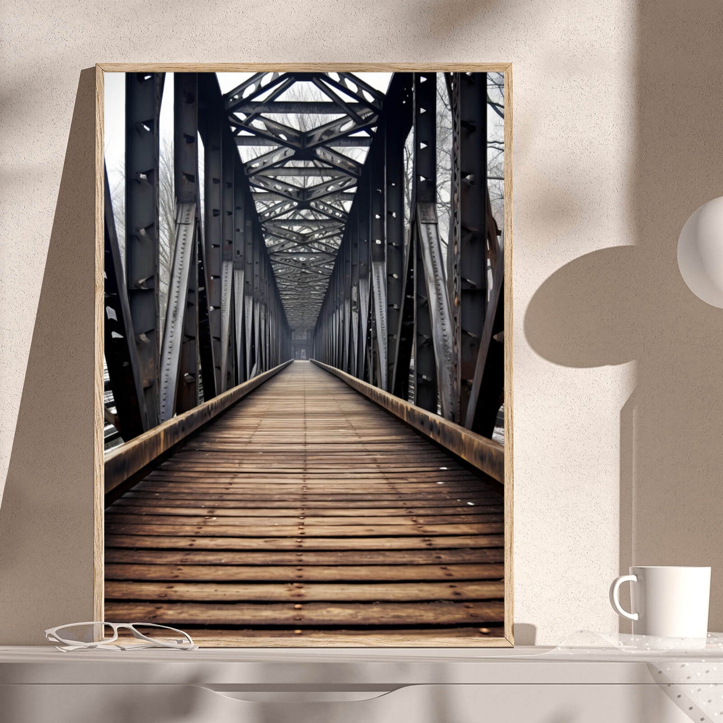 Poster Mystische Stahlbrücke Hochformat