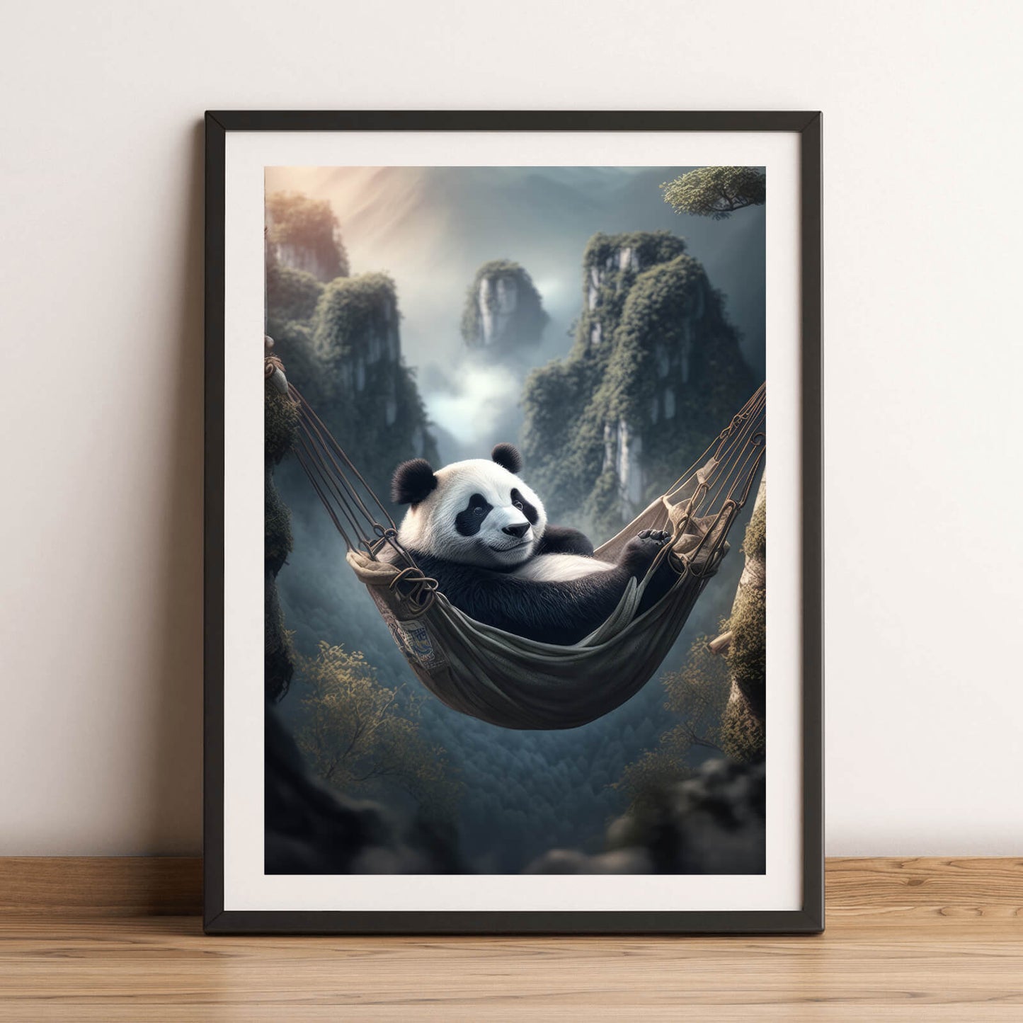 Poster Pandabär in einer Hängematte Hochformat