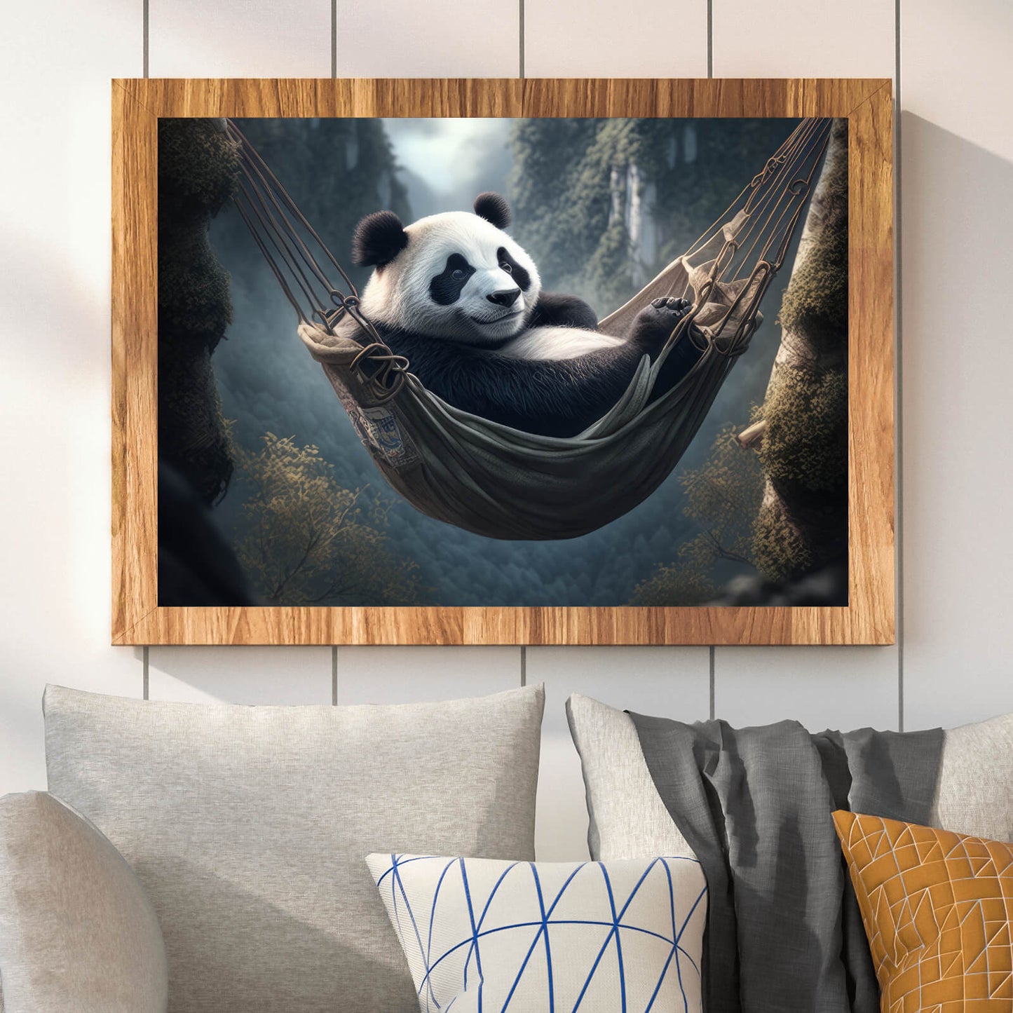 Poster Pandabär in einer Hängematte Querformat