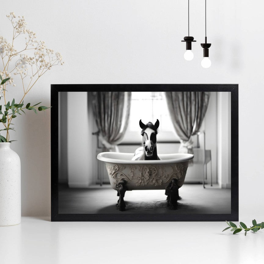 Poster Pony in der Badewanne Querformat