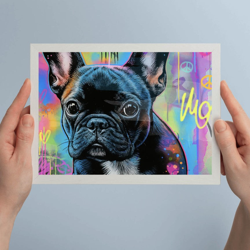 Poster Poppiges Portrait einer Bulldogge Querformat