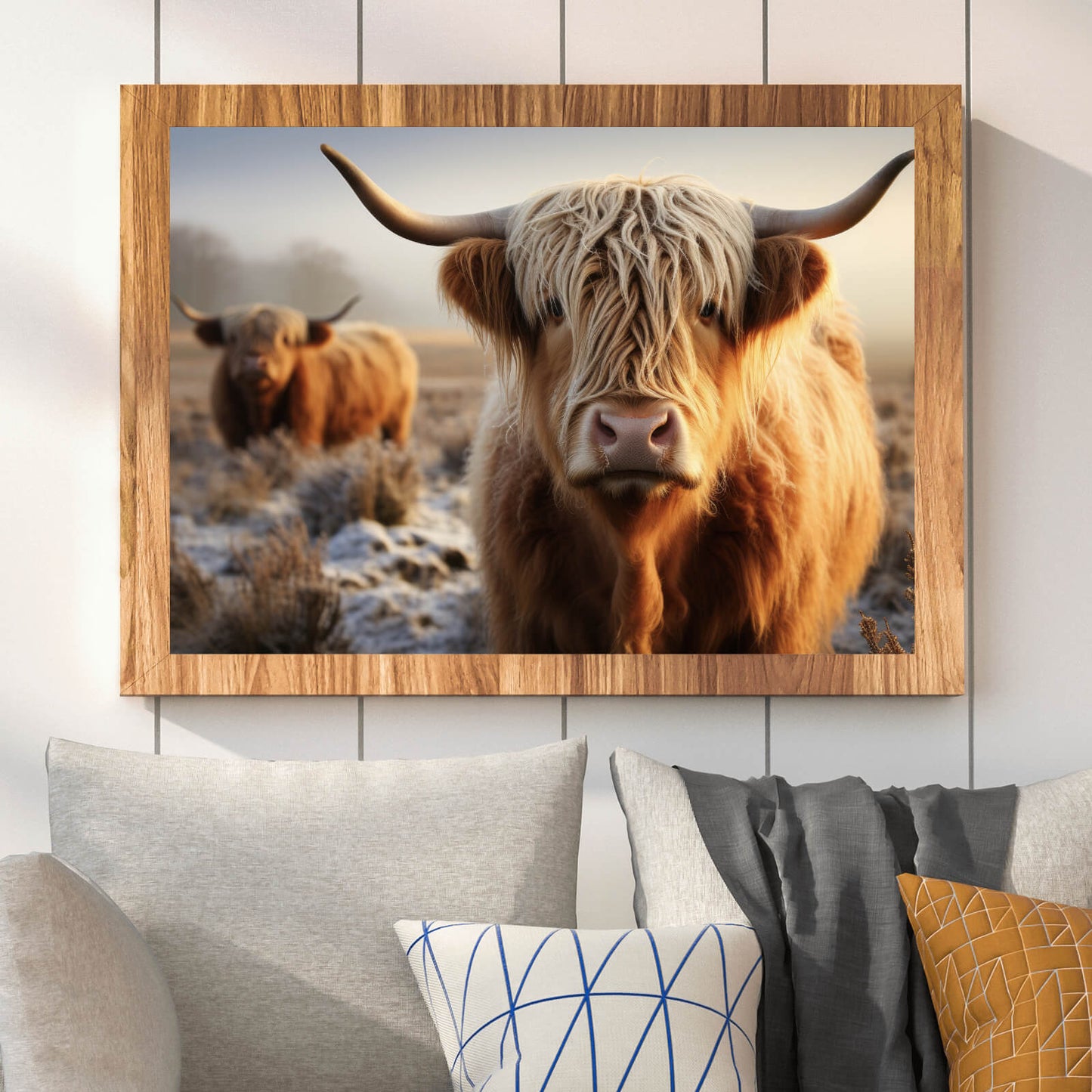 Poster Rinder im Nebel Querformat