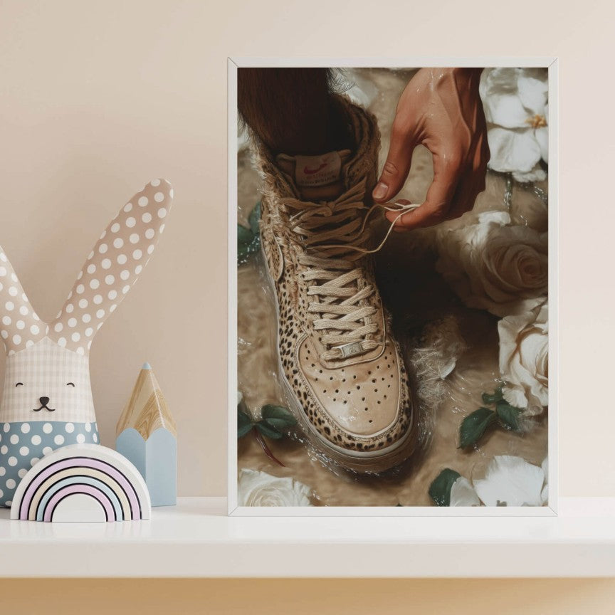 Poster Sportliche Sneaker im Leoparden Stil Hochformat